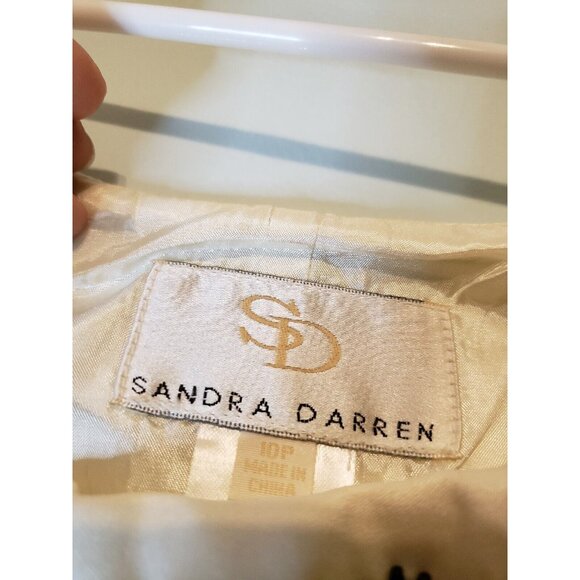 Sandra Darren Womens Petite 10P Fancy Top Ivory Black Beaded Cropped Sleeveless - Picture 5 of 6